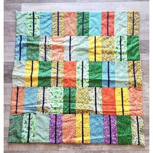 Baby Reversible Patchwork  Quilt 44”X 43” Multi color Nursery Decor Turtle Bees